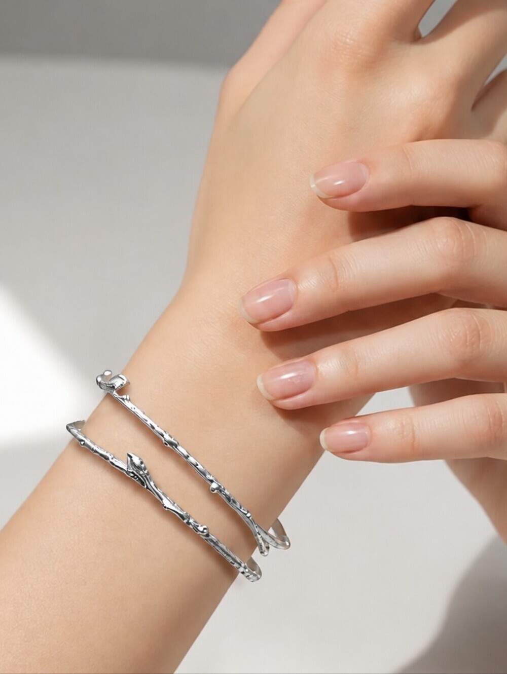 NWT 2 PC Nadine West Silver Textured Vine And Leaf Bracelet Bangle Set ~2 3/4"